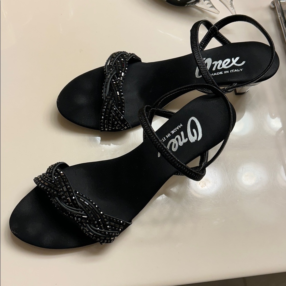 Onex Black Rhinestone Heels / Sandals - Picture 15 of 15